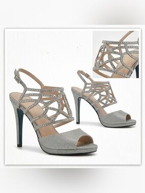 Caparros Poet Champagne Silver Rhinestone Heels Size 9